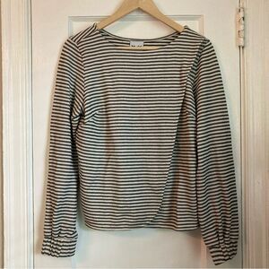 Madri Collection Nursing Crossover Sweater in Natural/Black Stripe Size Small